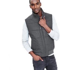 Banana Republic Flannel Charcoal Grey Wool Full Zip Lined Vest L